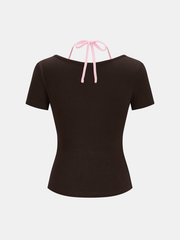 2 in 1 Color Block Halter Ruched Top