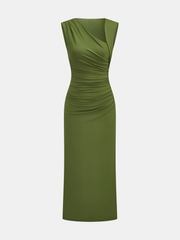 Asymmetric Ruched Bodycon Midi Dress