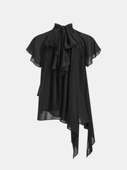 Asymmetric Hem High Neck Blouse