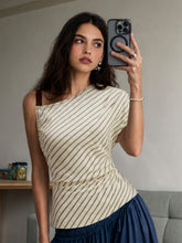 Asymmetric Striped Cotton Linen Top