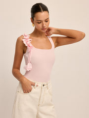3D Floral Strap Ribbed Knit Tank Top