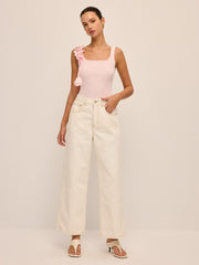 3D Floral Strap Ribbed Knit Tank Top
