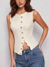 Asymmetric Button Scallop Sweater Vest