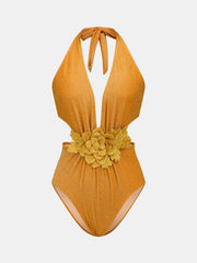 3D Flower One Piece Swimsuit & Sarong Set