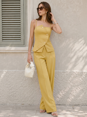 Asymmetric Metal Button Cami Top & Pant Set