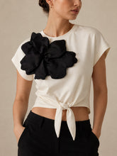 3D Floral Tie Front Cropped Top