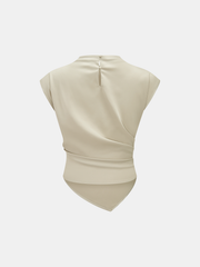 Asymmetrical Draped Ruched Satin Blouse