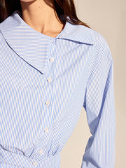 Asymmetrical Collar Striped Long Sleeve Blouse