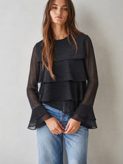 Asymmetric Layered Ruffle Flare Sleeve Blouse
