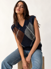 Argyle Fuzzy V Neck Knit Vest