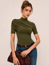 Asymmetric Ruched High Neck Top