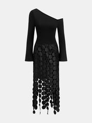 Asymmetrical Circle Fringe Midi Dress