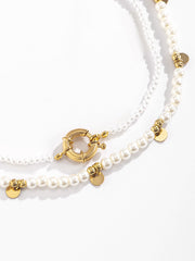 2pcs Pearl Beaded Golden Hoop Necklace
