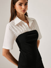 2 in 1 Panel Decor Button Lapel Blouse