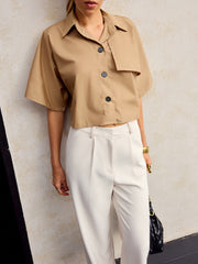 Asymmetric Cropped Shirt with Button Front
