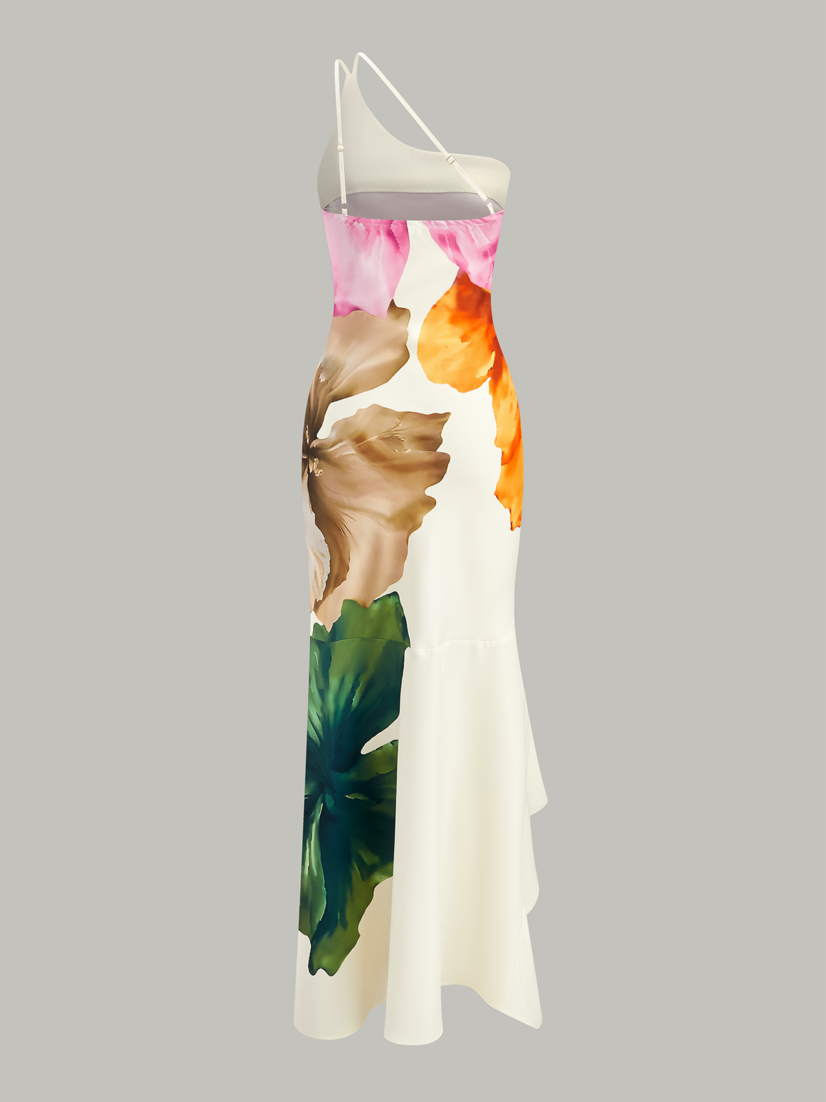 Asymmetric One-Shoulder Floral Print Maxi Dress