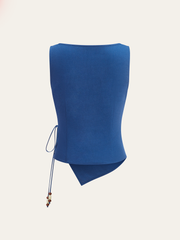 Asymmetric Wrap-Tie Sleeveless Top with Beaded String