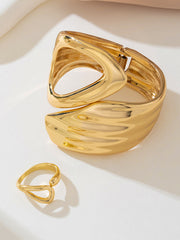 Asymmetric Gold Ring and Cuff Bracelet Set
