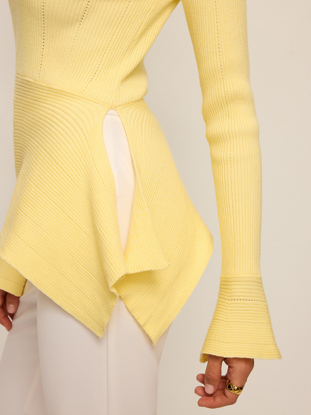 Asymmetric Hem Flare Sleeve Eyelet Sweater