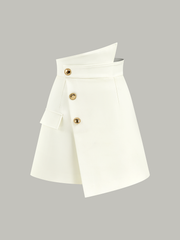 Asymmetric Metal Button Decor Pocket Mini Skort
