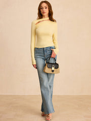 Asymmetric Cut-Out Ruched Long Sleeve Blouse