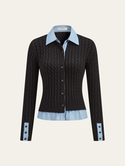 2 in1 Paneled Cable-Knit Cardigan