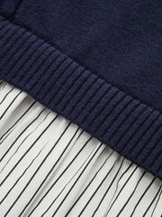 2 in 1 Cable-Knit Paneled Striped Midi Dress