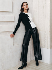 Asymmetric Color-Block Ribbed Sweater