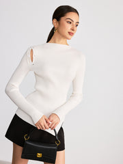 Asymmetric Slit Hem Ribbed Knit Top