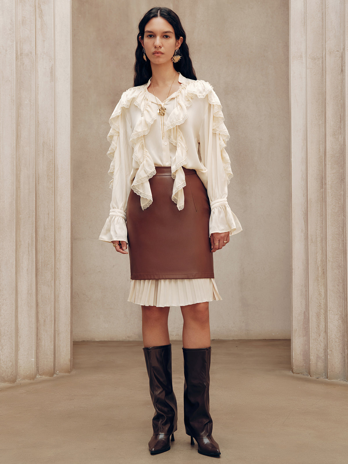 2 in 1 Pleated Zip PU Mini Skirt