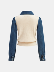 2 in 1 Denim Paneled Knit Top