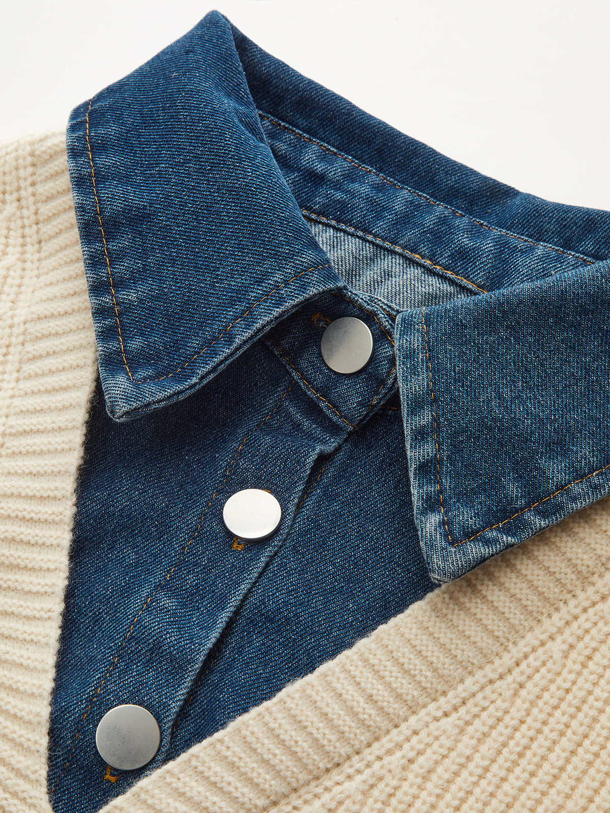 2 in 1 Denim Paneled Knit Top