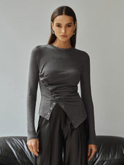 Asymmetric Ruched Long Sleeve Top
