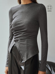 Asymmetric Ruched Long Sleeve Top