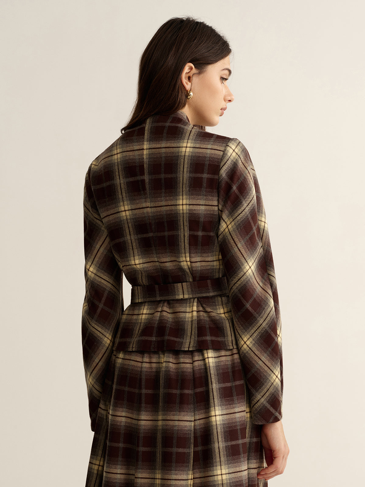 Asymmetric Plaid Wrap Fitted Shirt