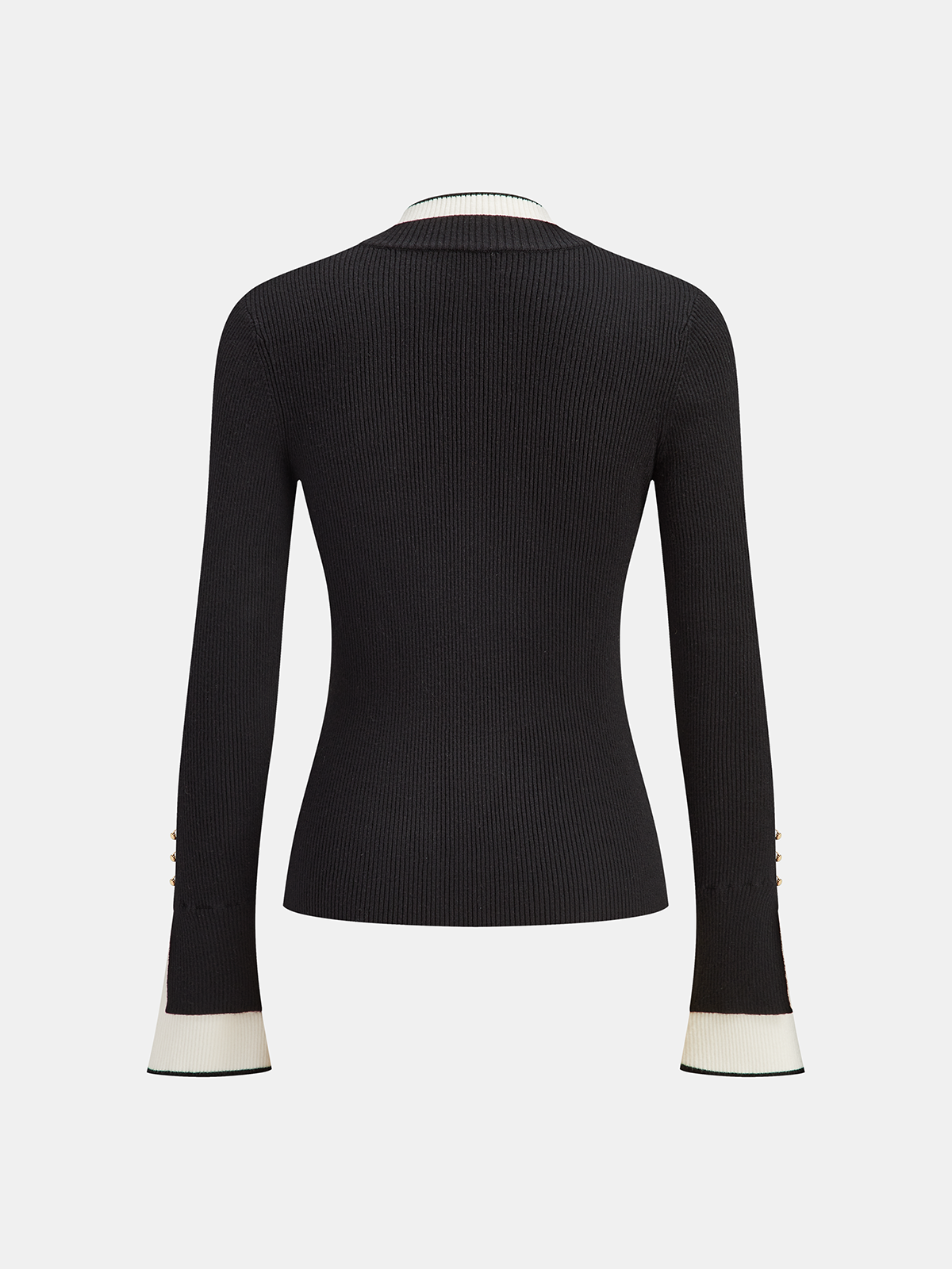 2 in 1 Contrast Cuff Mock Neck Ribbed Knit Top