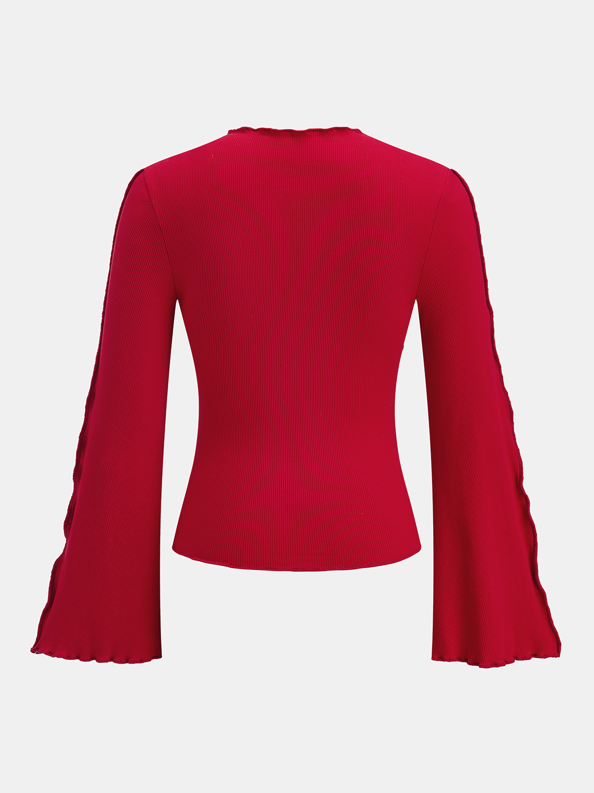 Asymmetric Seam Flared Sleeve Ribbed Knit Top