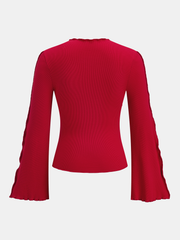 Asymmetric Seam Flared Sleeve Ribbed Knit Top