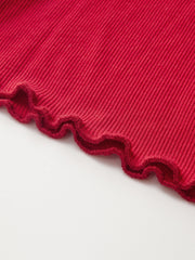 Asymmetric Seam Flared Sleeve Ribbed Knit Top
