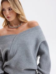 Asymmetric Off-Shoulder Ribbed Sweater