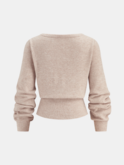 3D Floral Embellished Cinched-Waist Knit Top