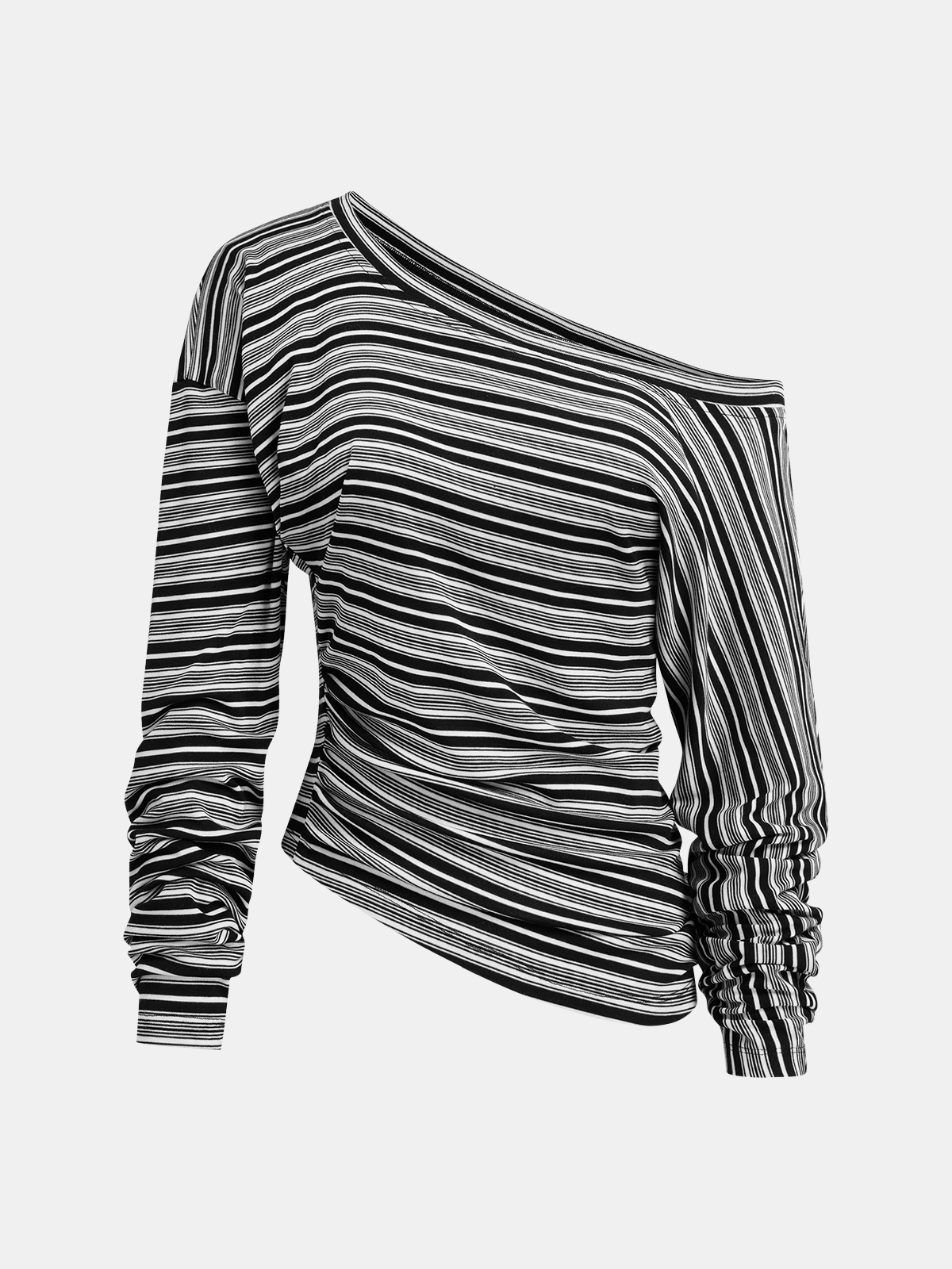 Asymmetric Striped Top with Off-Shoulder Design