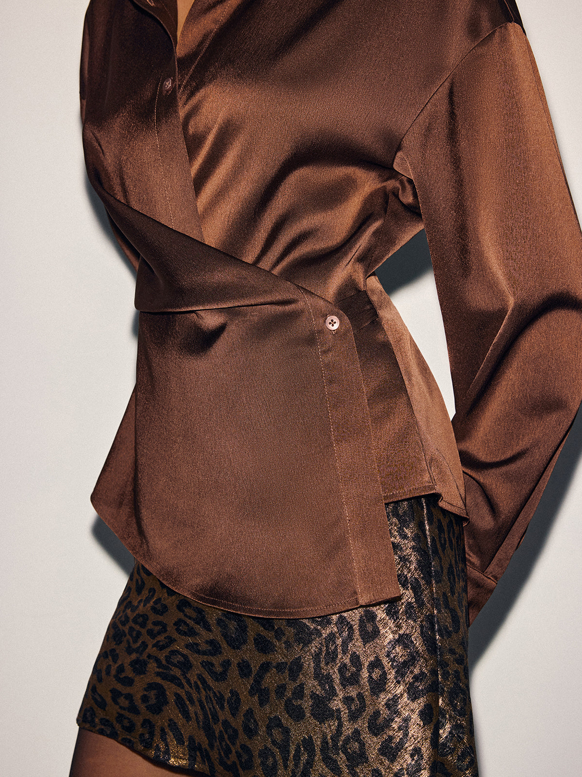 Asymmetric Wrap Satin Shirt