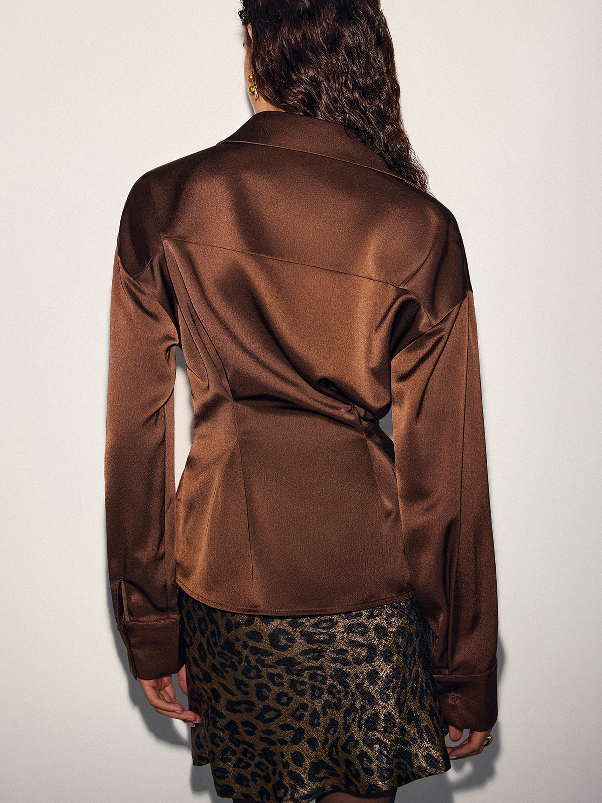 Asymmetric Wrap Satin Shirt