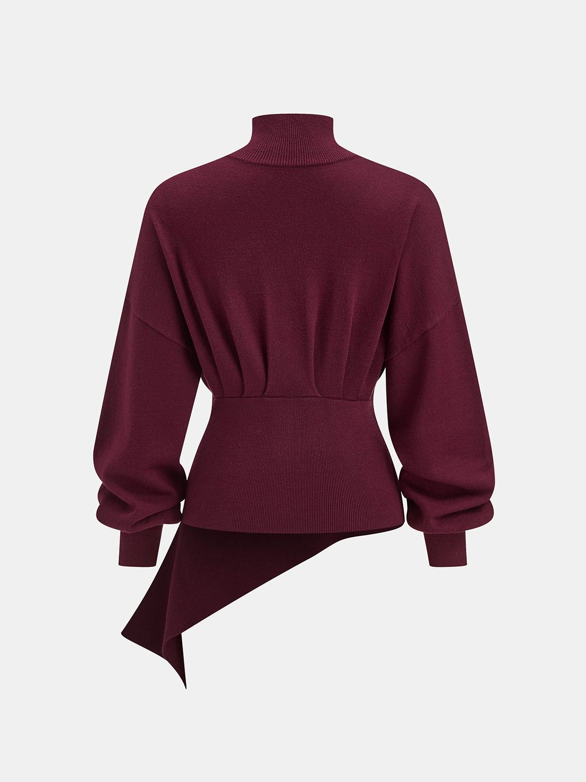 Asymmetric Turtleneck Knit Top with Safety Pin