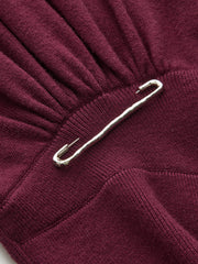 Asymmetric Turtleneck Knit Top with Safety Pin