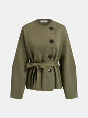Asymmetric Button Belted Knit Jacket