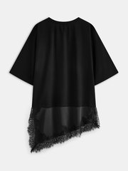 Asymmetric Lace Hem Short Sleeve Top