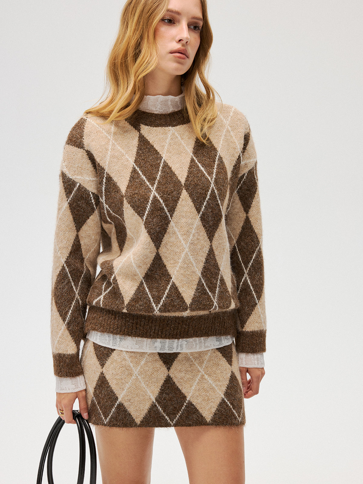 Argyle Knit Sweater & Mini Skirt Set