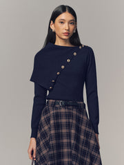 Asymmetric Metal Detail Ribbed Knit Top